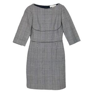 Stella McCartney Houndstooth Plaid Boat Neck Wool Blend Dress Black 40 US 4/6
